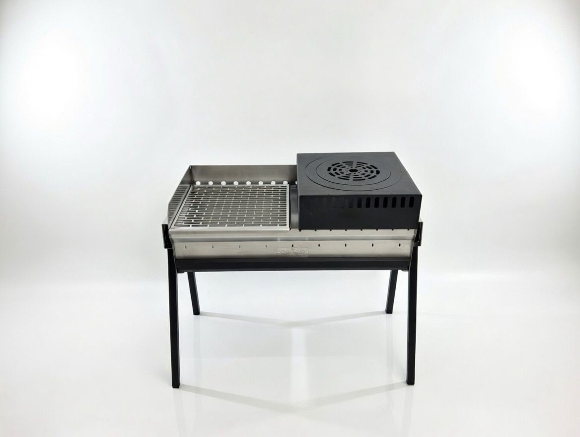 Mangal Grill Edelstahl 40×90cm - Aschefach/Kasan & Grillrost Set