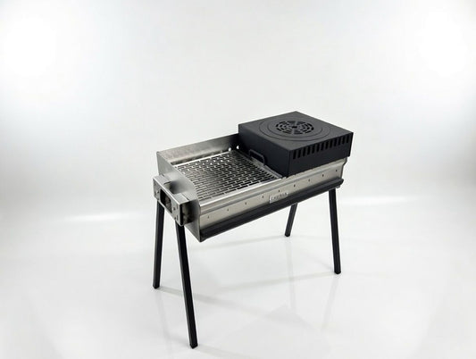 Mangal Grill Edelstahl 40×90cm - Aschefach/Kasan & Grillrost Set